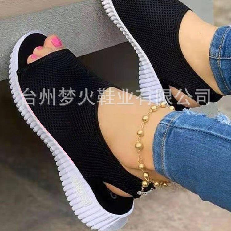 Summer Fly-woven Breathable Solid Color Women's Sandals Fish Mouth Flat Heel Beach Low-top Women's Sandals