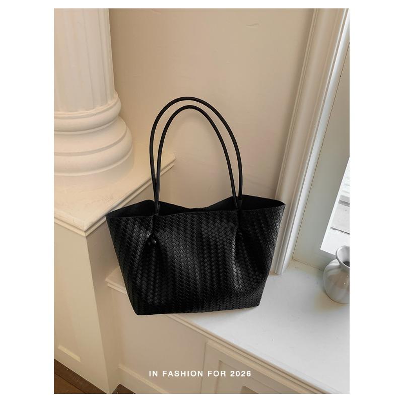 Borsa tote in trama tessuta di grande capacità, borsa a doppio strato casual e alla moda per il pendolarismo, elegante borsa a spalla singola