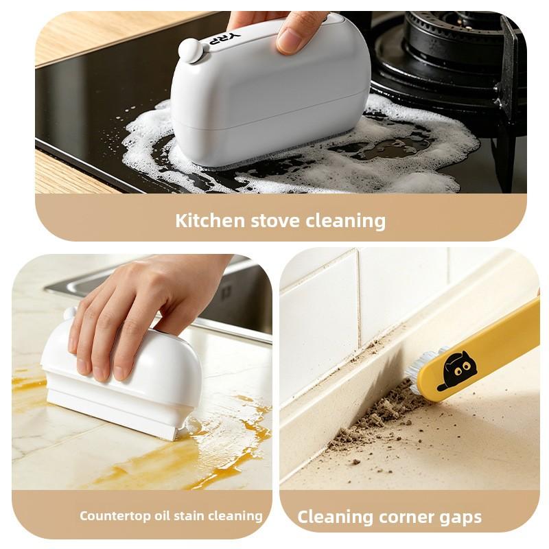 Three-in-One Cleaning Brush Set - Multi-functional Household Gap Brush for Kitchen Countertops and Dish Scraper