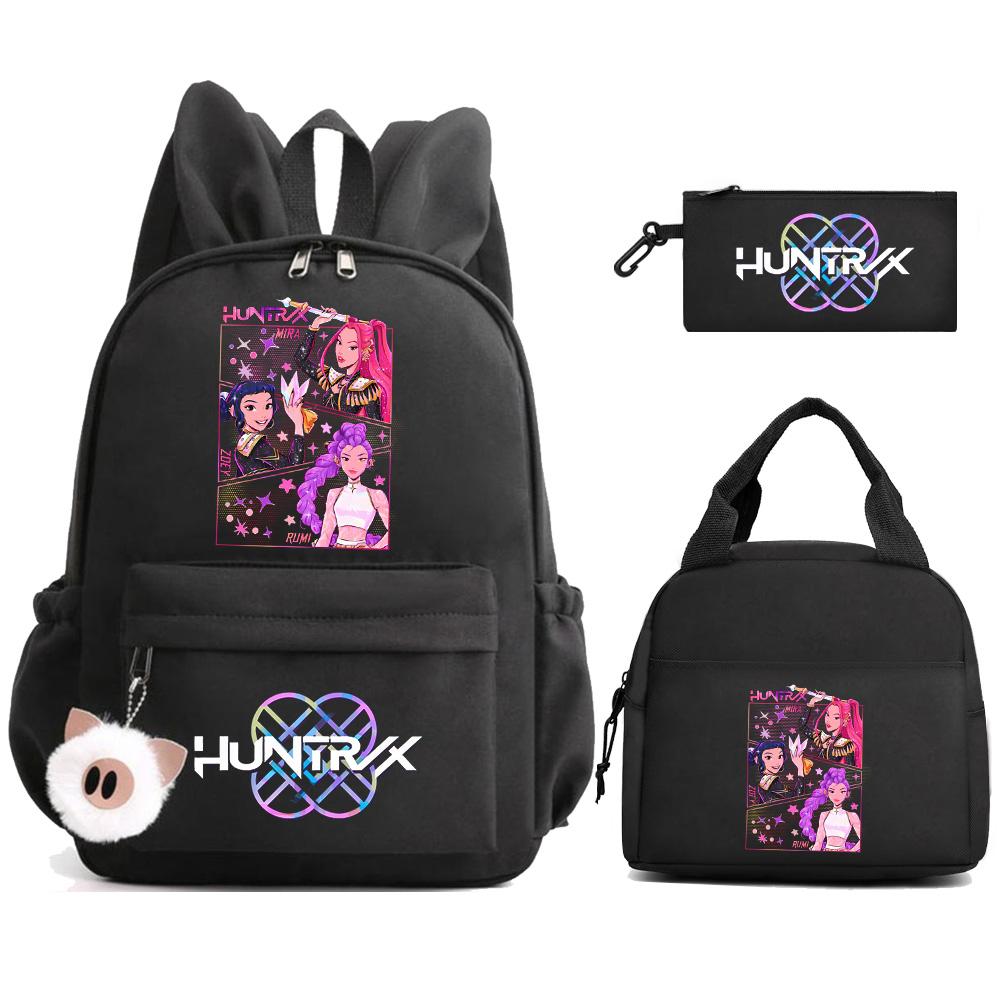 Cartoon Demon Hunters Printed Backpack Lunch Bag Pencil Case for Children Student Schoolbag Girl Kid Gift Women Travel Bag