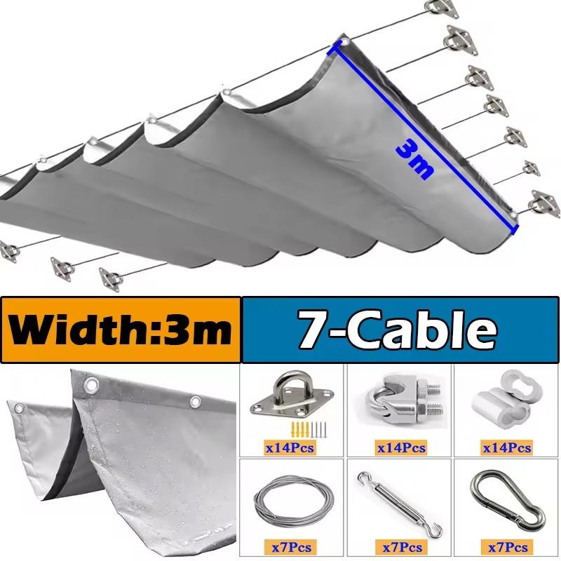 Outdoor Waterproof Perforated Wave Sunshade Sail Patio Pergola Sun Shading Awning Retractable Shading Cover With Accessories