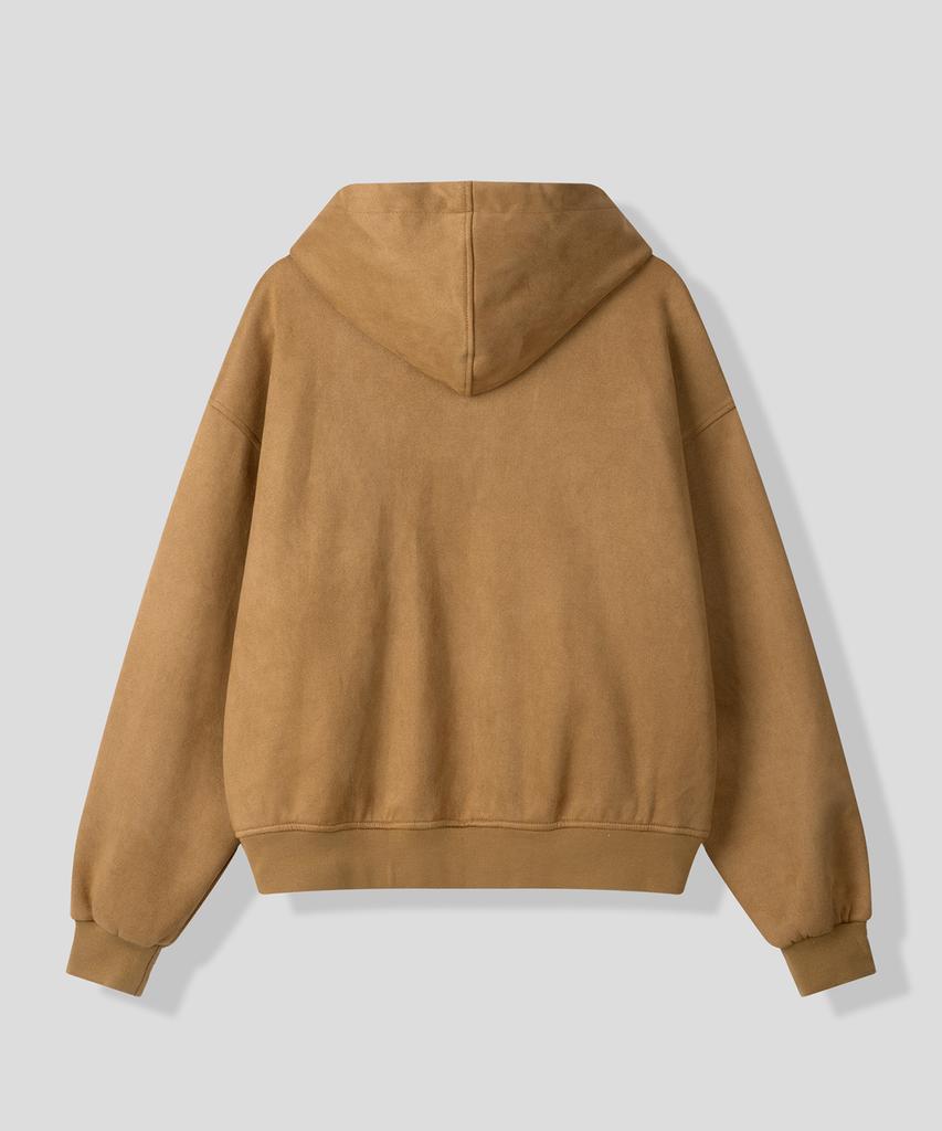 Black Moment Faux Suede Hooded Zip-Up Jacket [Camel]