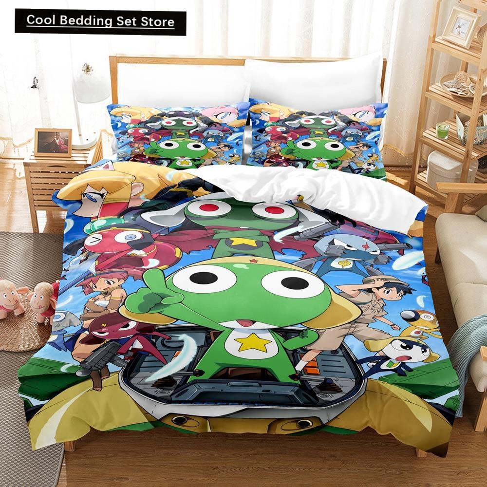 3D Kawaii Cartoons Bed Sheet Keroro Frog Bedding Set Single Twin Full Queen King Size Bed Set Adult Kid Bedroom Duvet Cover Sets