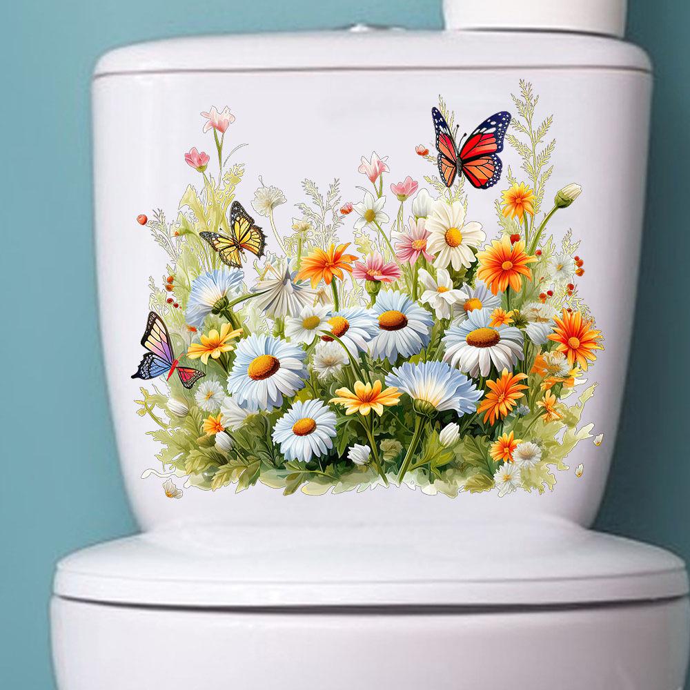 Beautiful Flower Toilet Sticker Bathroom Toilet Cover Decorative Sticker Waterproof Sticker
