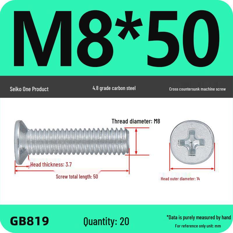 GB819 Zinc-Plated Carbon Steel Phillips Countersunk Screws: M2-M10