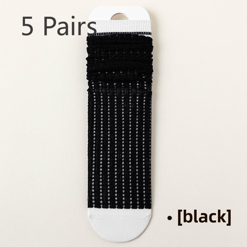 5 Pairs of Women's Spring and Autumn Deodorant Breathable Midtube Mesh Pile Cotton Socks