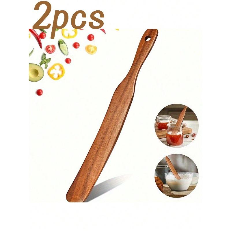 1pc Premium Teak Wood Spurtle - Narrow Design For Sourdough Starter, Mixing, And Reaching Jar Bottoms, Strong, Kitchen Utensil For Nonstick Cookware