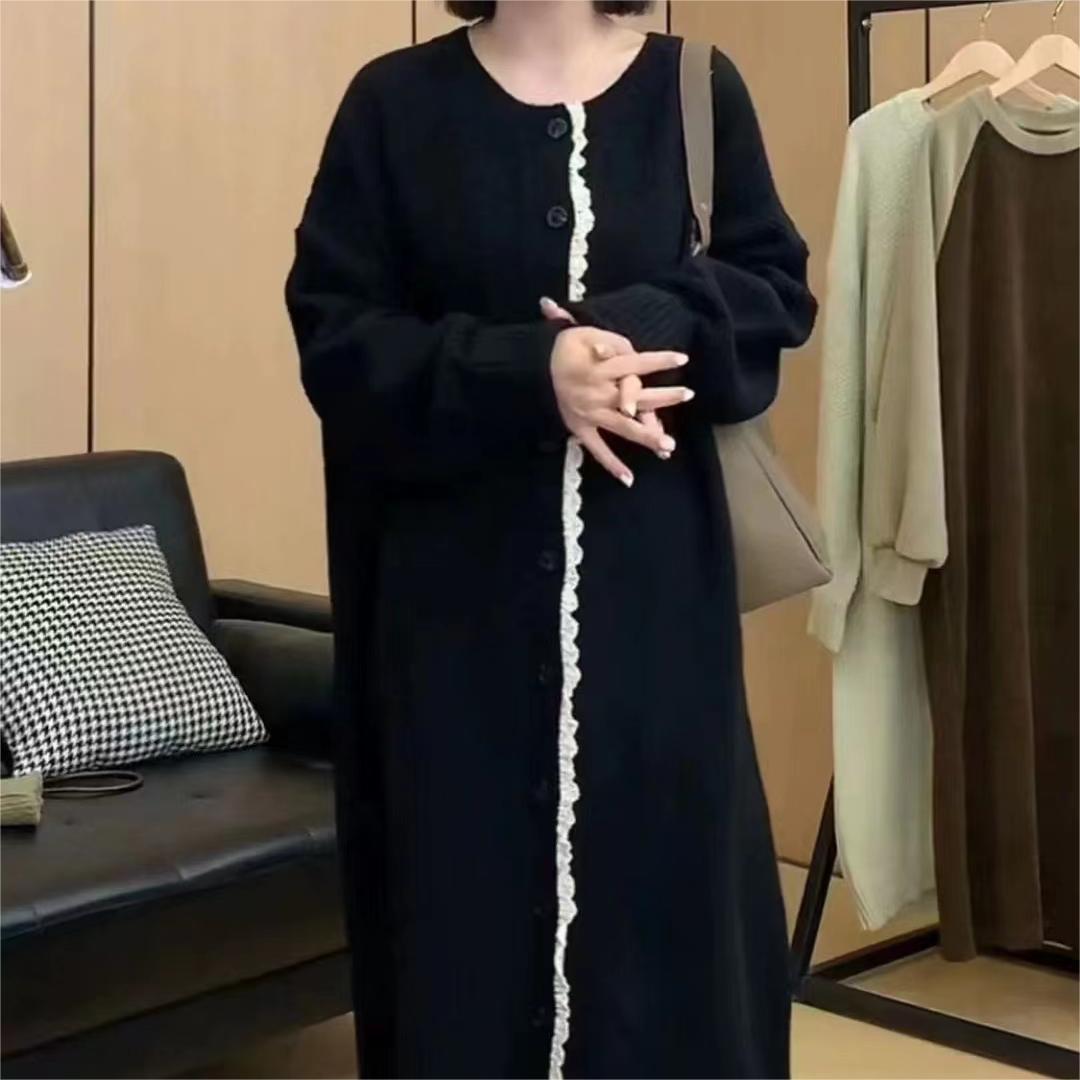 

Женская зимняя одежда Трикотаж Трикотаж Пуловеры Кружева До Колена Длинное Платье Кардиган Свитер Для Женщин Уличная Мода Одежда OneSize чёрный