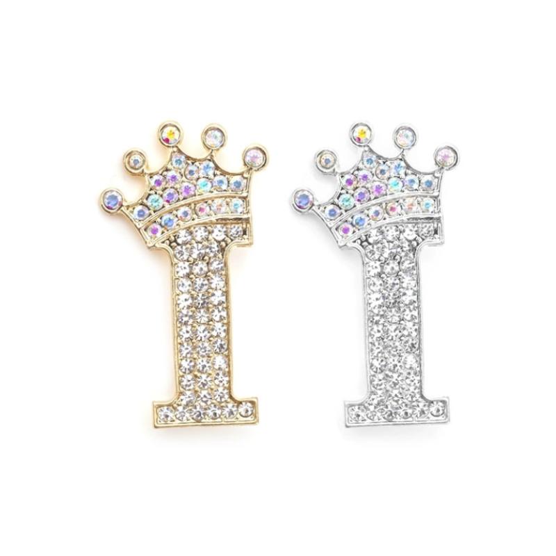 Fashion Crown 26 Initial Letters A To Z Rhinestone Brooches For Women Coat Dress Lapel Collar Pin Jewelry Accessries