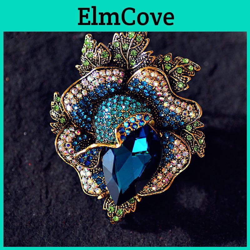 Brooch Women Pins Crystal Flower Vintage Palace Style Rhinestone Rose Suit Clothing Corsage Jewelry