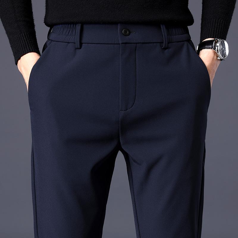Autumn Winter Warm Men's Fleece Pants Thick Business Stretch Slim Fit Elastic Waist Jogger Classic Trousers Male