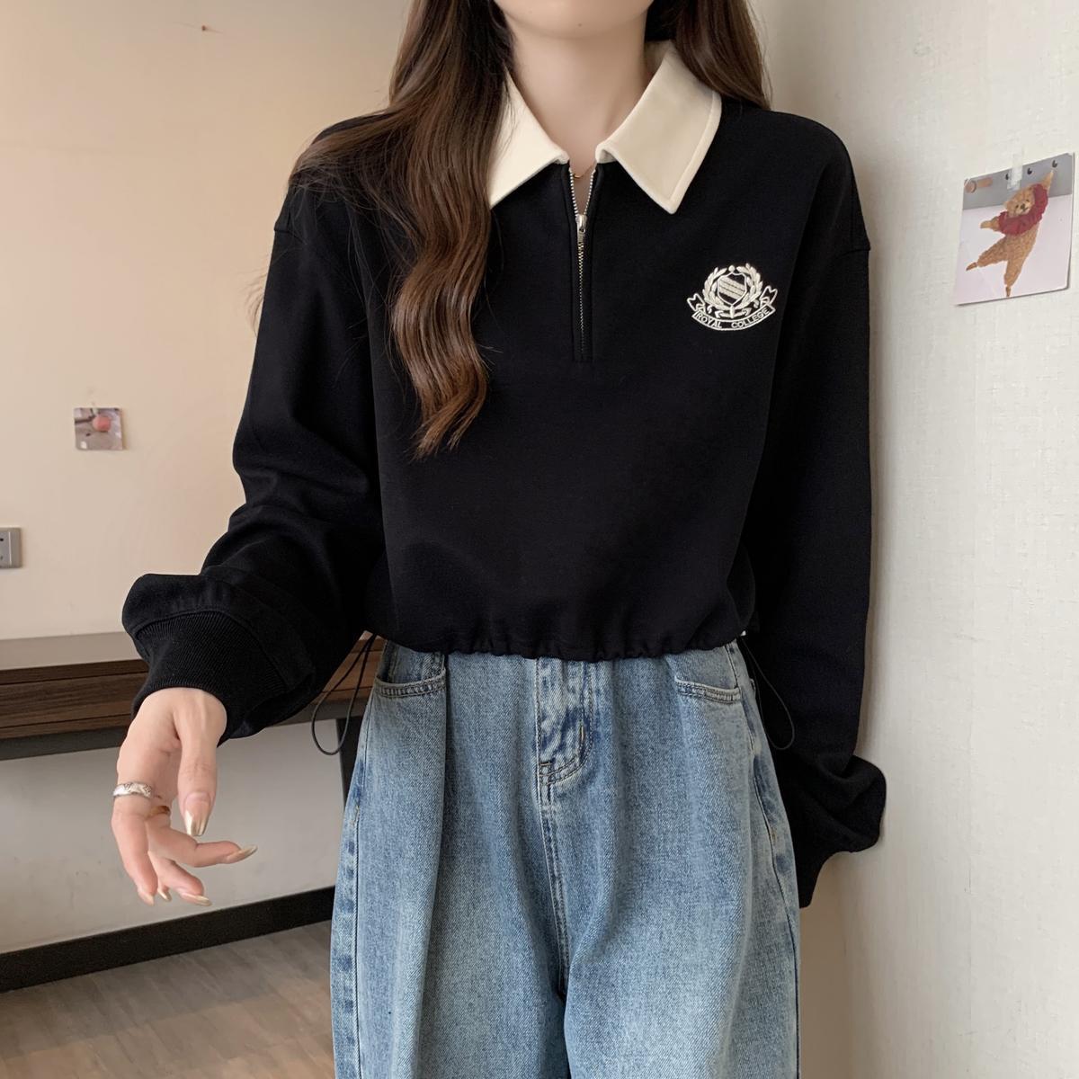 

Plus Size Women s Slimming Rose Red Polo Collar Sweatshirt, Spring 2025 Collection 2XL (Recommended 140-160 jin) чёрный