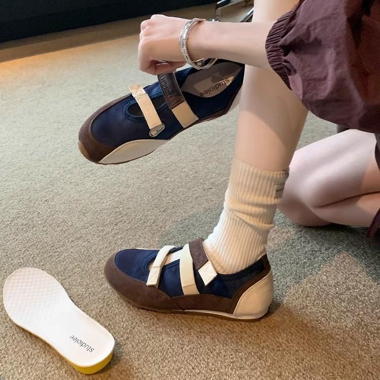 Grape mother same lazy gospel double Velcro color matching ballet single shoes Mary Jane round head versatile casual shoes women