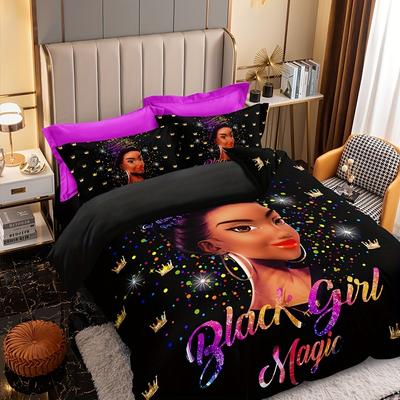 3pcs African American Girl Duvet Cover Set - Soft and Cozy Bedding for Bedroom and Guest Room (1pc Duvet Cover + 2pc Pillowcase)