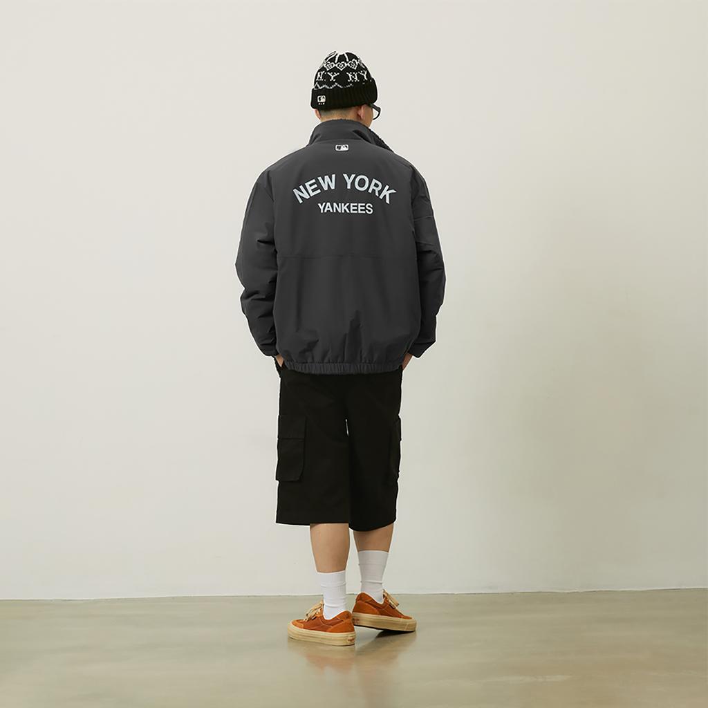 New MLB MLB Preppy Style Collection New York Yankees FW24 Velvet-feel Coat Unisex Charcoal Gray 3AFDV0346-50CGS