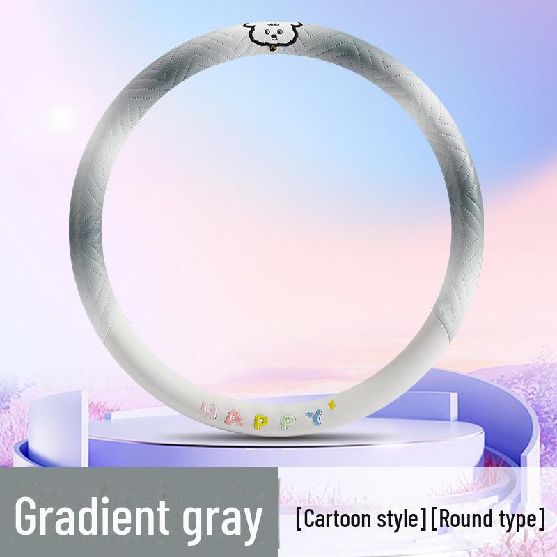 2024 Lenkradbezug aus Nappaleder mit Farbverlauf und Welpenmotiv in farbenfrohem Design