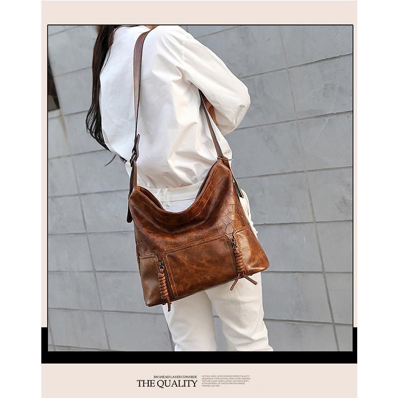 Ladies Casual Fashion Retro Tote Bag Soft Leather One-shoulder Messenger Underarm Bucket Large-capacity Bag