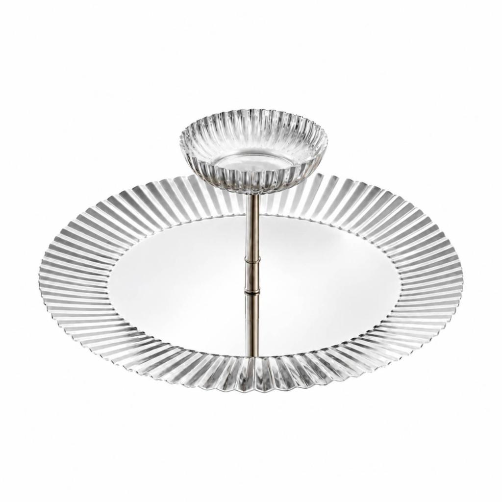 Stainless Steel Serving Plate with Raised Dipping Bowl Wipe Clean for Snack