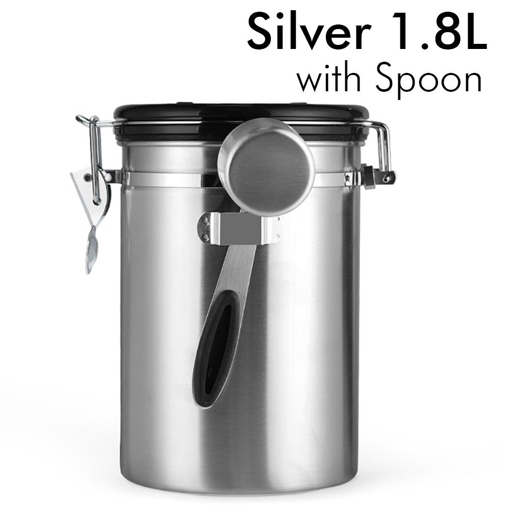 1.5/1.8L Coffee Canister Airtight Coffee Bean Canister Stainless Steel Coffee Jar Storage For Coffee Bean Tea Black/White/Silver