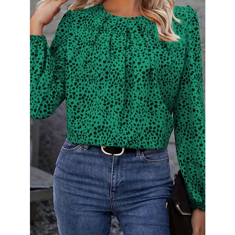 

Рубашка с длинным рукавом с леопардовым принтом больших размеров, женская, весна-осень, свободный ажурный пуловер XL зелёный