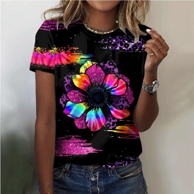 Women Round Neck Fashionable Casual Versatile T-Shirt Summer Comfortable Loose Personalized T-shirt
