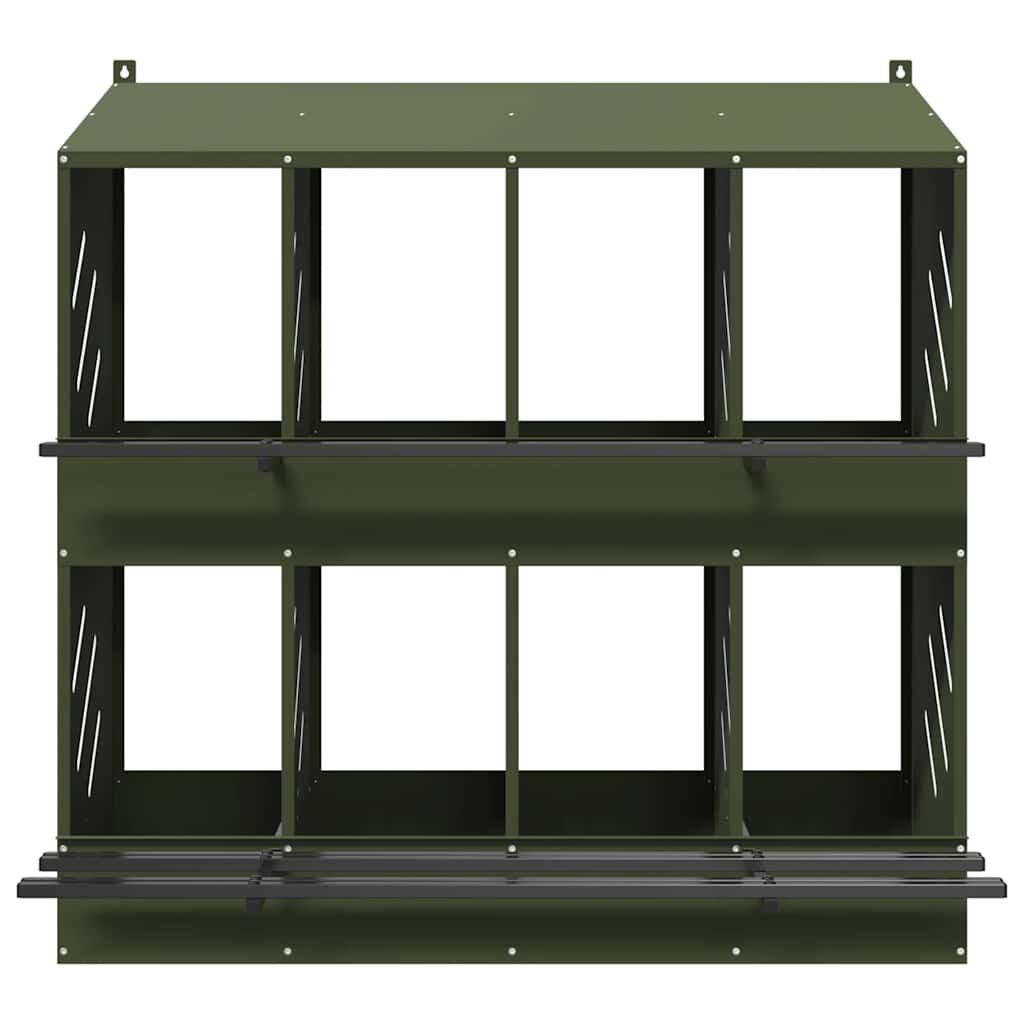 vidaXL Chicken Nest Box with 8 Compartments Olive Green Metal