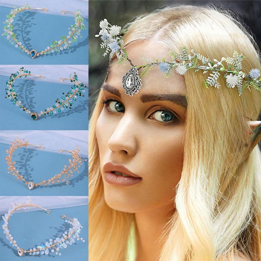 Forest Woodland Fairy Flower Leaf Crowns Handmade Fairycore Elvens Hair Jewelry  for Women