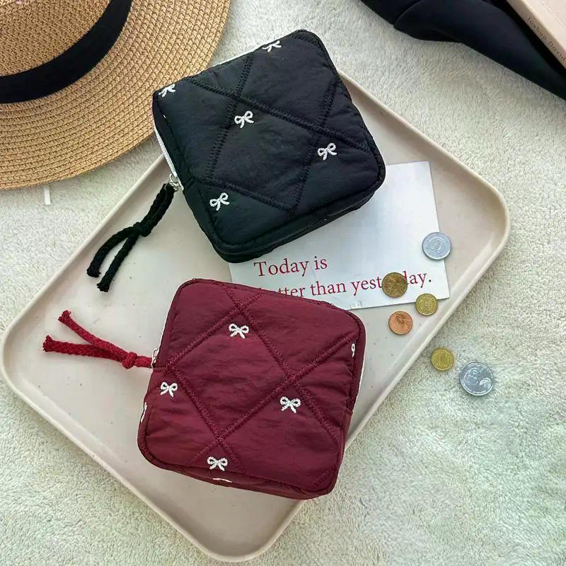 Makeup Bag For Women Embroidered Bowknot Travel Cosmetic Bags Large Capacity Handheld Makeup Toiletry Storage Bag