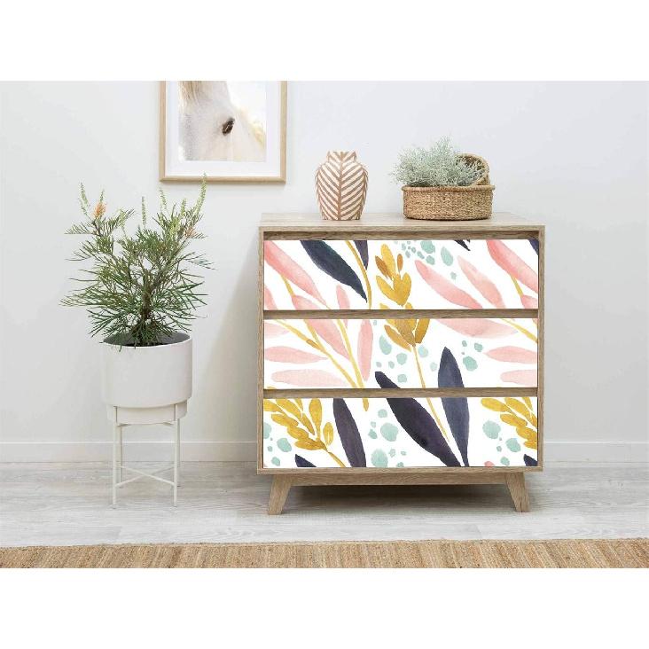 HAOKHOME Watercolor Forest Peel and Stick Wallpaper Removable White/Pink/Navy/Yellow Floral Vinyl Self Adhesive Shelf Liner 17.7in x 9.8ft