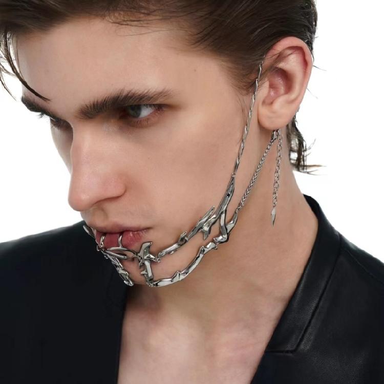 Set di 2 Maschere Mezzo Viso Accessorio Cosplay Unisex Catena per Viso Gioielli per Viso alla Moda Texture Rame per Festa di Halloween