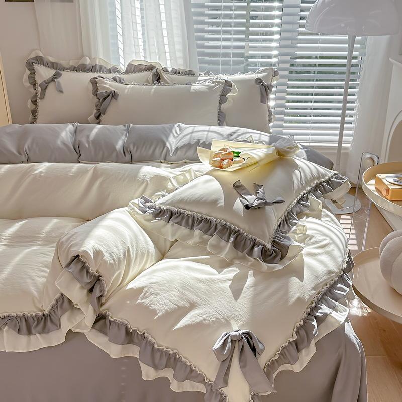 Lace Bedding Four-piece Girl Heart Skin-friendly Comfortable Washed Sheets Quilt Cover Pillowcase