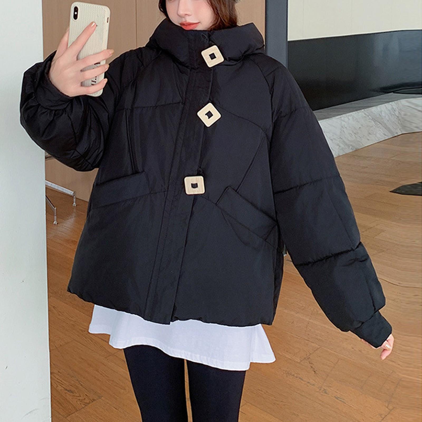 

Жіноче зимове пальто Тепла куртка з капюшоном Жіночі потовщені легкі пальто Верхній жіночий одяг XL чорний