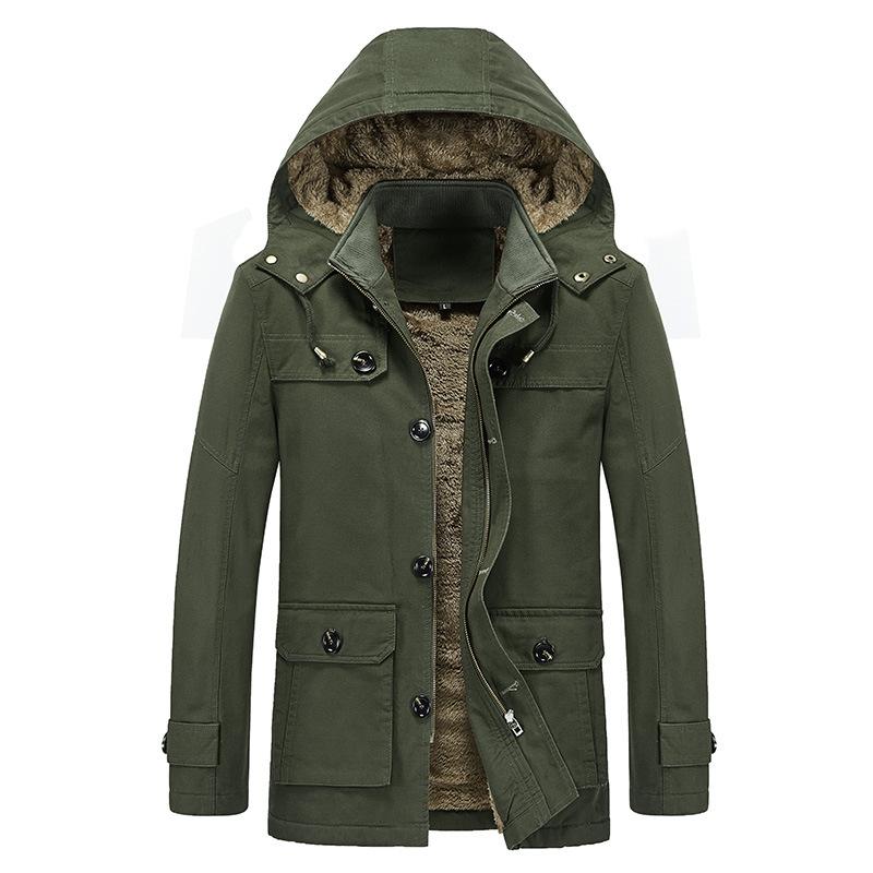 

Pure Cotton Jacket Men s Autumn and Winter Casual Large Size Jacket Men s Velvet Thickened Warm Mid-length Windbreaker 4XL армія зелений колір