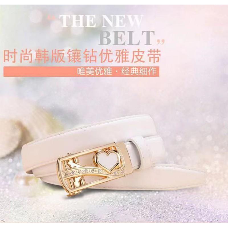 Womens Automatic Buckle Belt Red Genuine Leather Waistband Business Casual Youth Fashion Cowhide Trouser