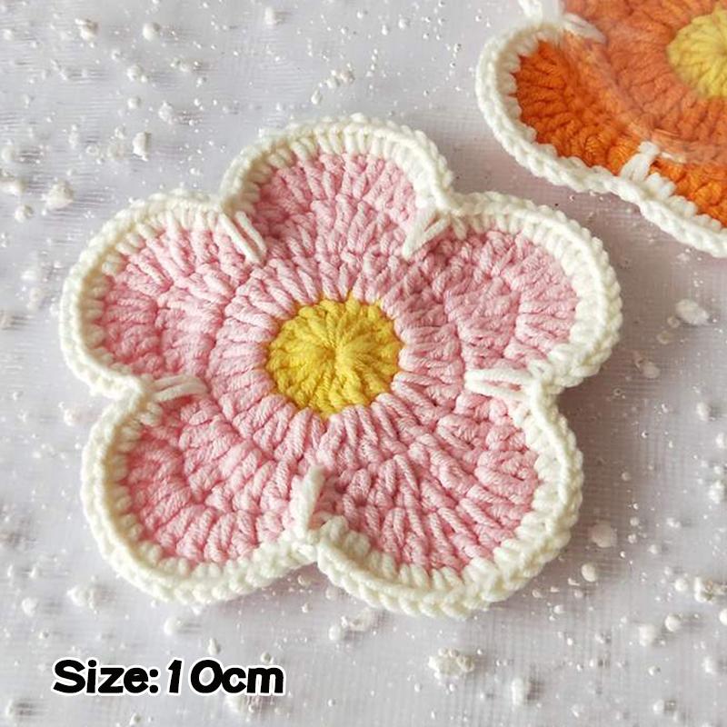 Creative Crochet Round Coasters Handmade Reusable Insulation Pads INS Style Hand-knitted Sunflower Cup Pad Desktop Decoration