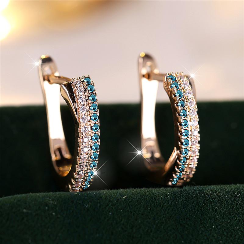 Luxury Female Red Zircon Stone Clip Earrings Charm Gold Color Wedding Jewelry For Women