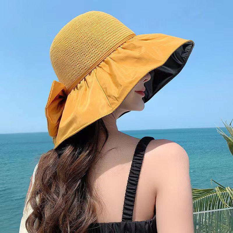 

Summer vinyl sun hat women s hollow straw hat UV protection big eaves bucket hat face protection sun protection small face hat one size fits all