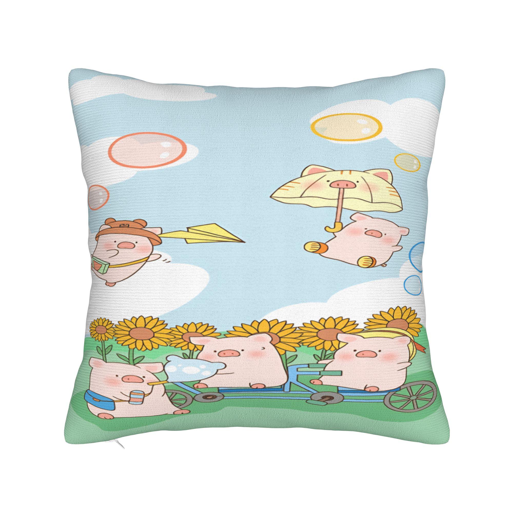 

L-Lulu Pig Pillow Case Comfy Pillow Cover For Couch Sofa Bedroom Vintage Pillowcases 12x12Inch