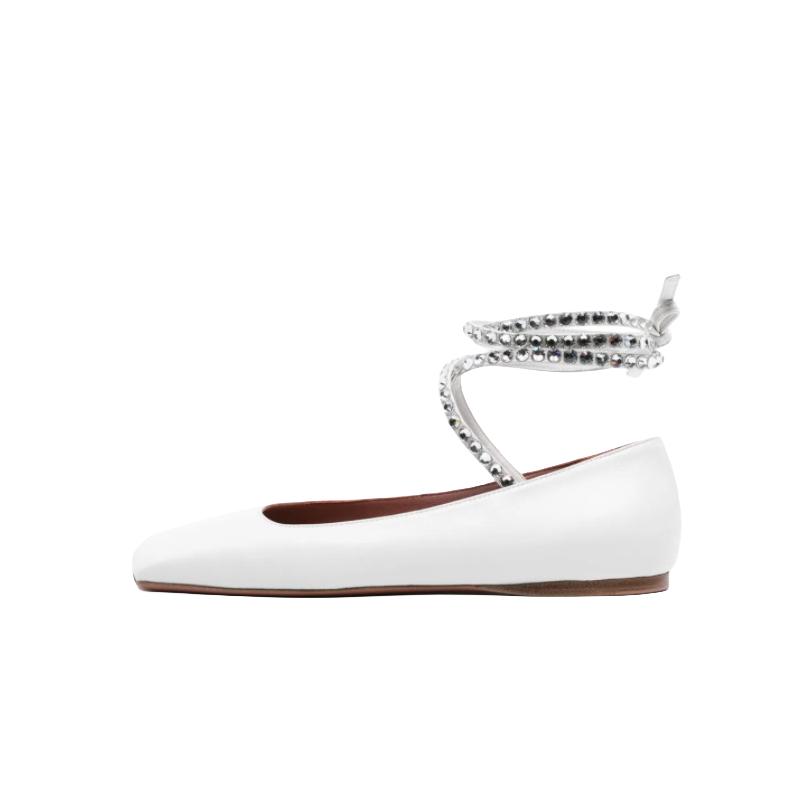 Fashion Flat Cross Strap Rhinestone Ballet Single Shoe Concise Comfortable 2024 New Punk Style Fashion Women Shoes Size 45 Handmade Shoe