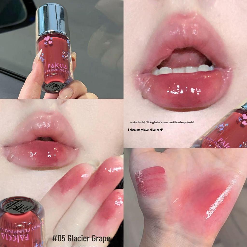 FAICCIA Clear Hydrating Glass Lips Lip Gloss - Silver Cap, Chubby, Watery Mirror Finish, Fine Shimmer, Translucent Faux Nude