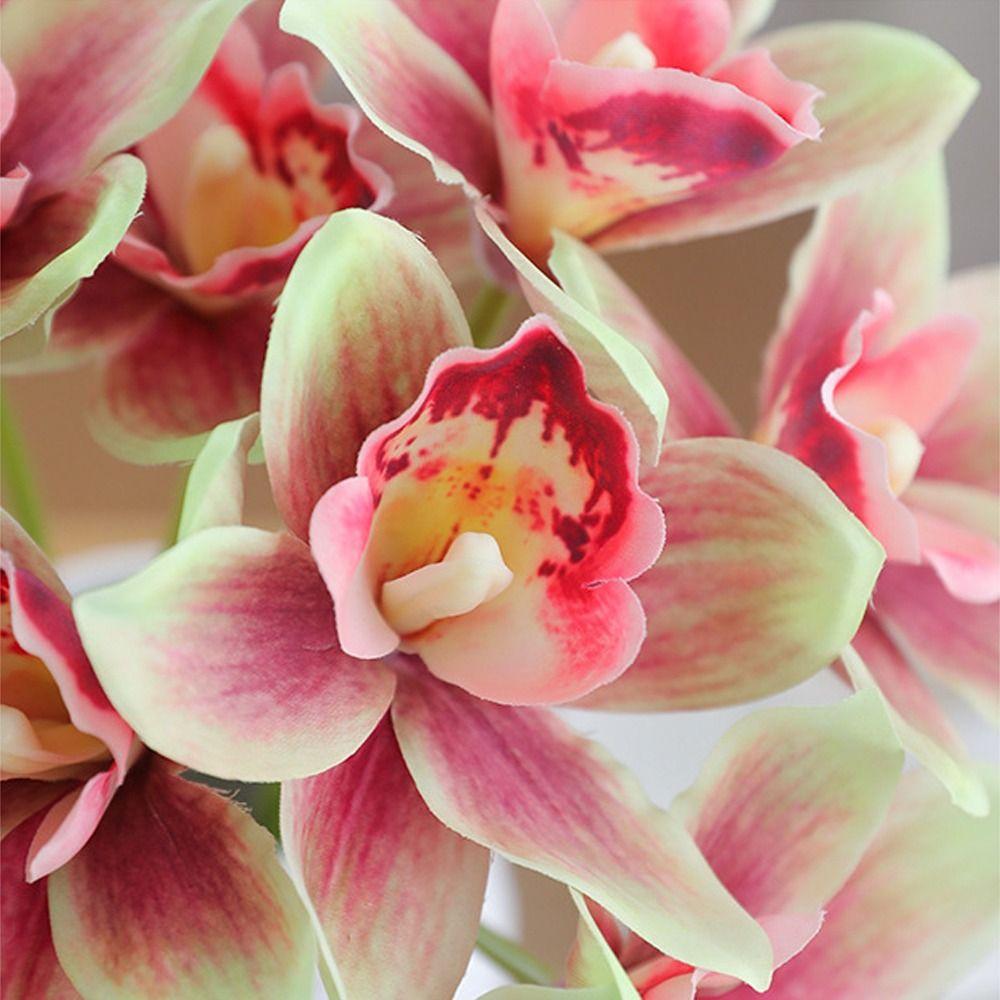 6pcs Real Touch Artificial Cymbidium Flowers Realistic Magnolia Branches  Wedding Party Decor