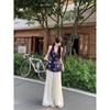 Kumikumi Sweet Style Set French Style Kinked Cami Women Summer Drape Embroidered Wide-Leg Pants Two-piece Set