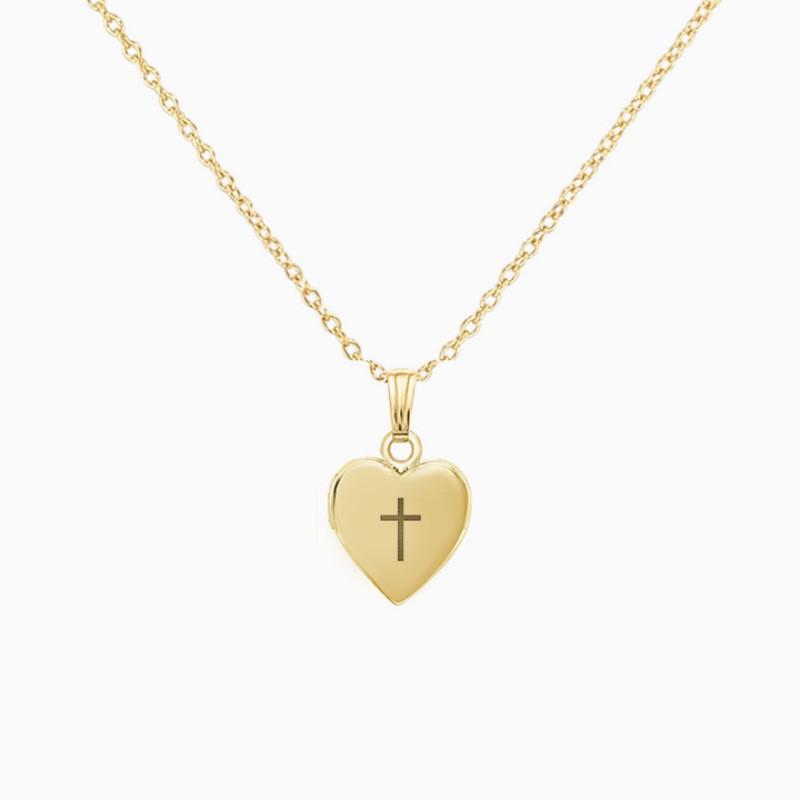 Heart Shape Cross Necklace In Stainless Steel With Gold Plating For Female Fashion Accessory