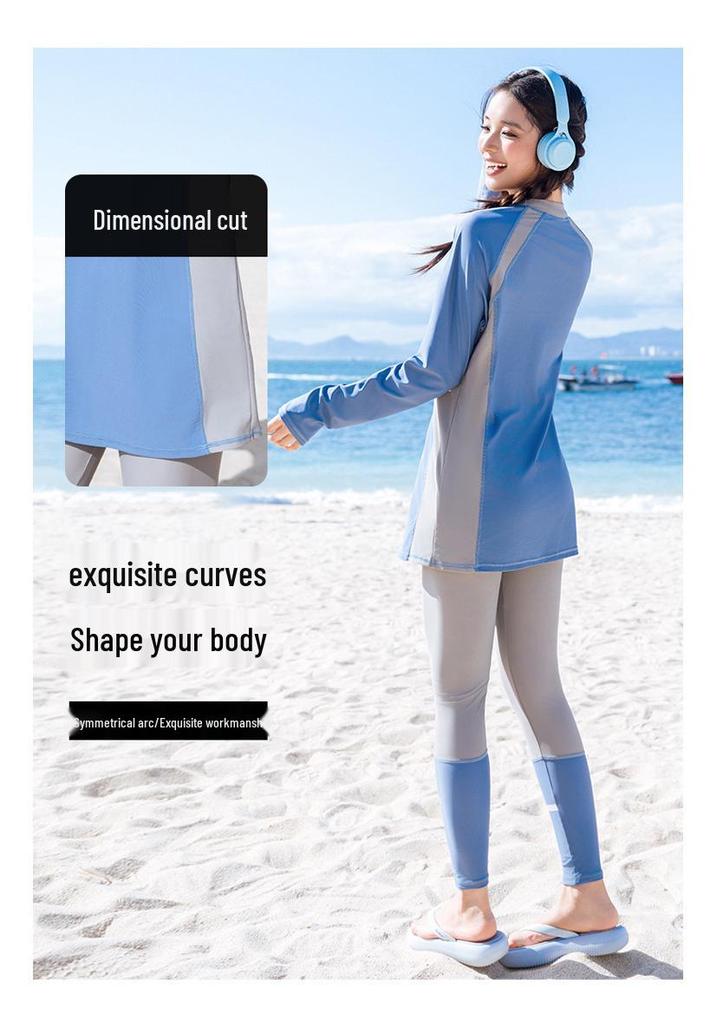 Women's Two-Piece Long Sleeve Quick-Dry Surfing Suit with Sun Protection