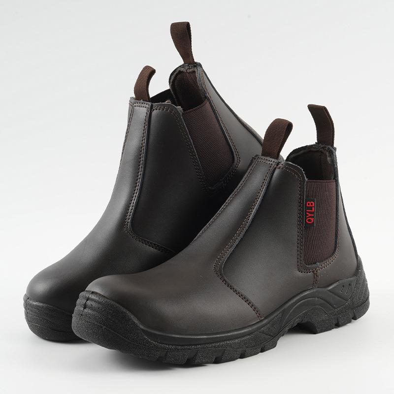 

Men s Fashion Slip-On Cowhide Safety Shoes - Wear-Resistant & Anti-Smash for Workshops Black; Size 41