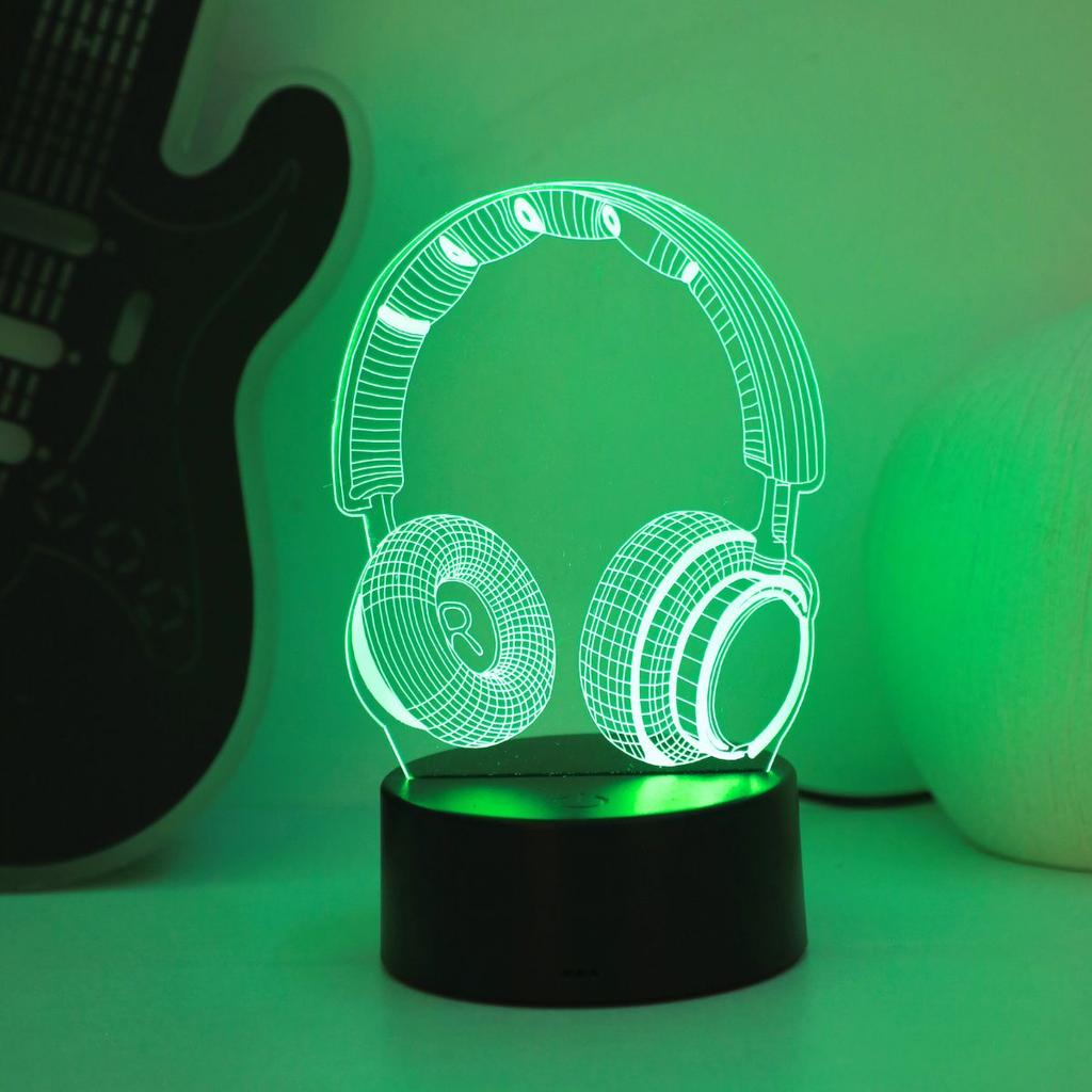 Luz noturna visual 3D de fones de ouvido, toque USB de 7 cores, adequado para luzes decorativas de quarto de sala de jogos, luzes de presente
