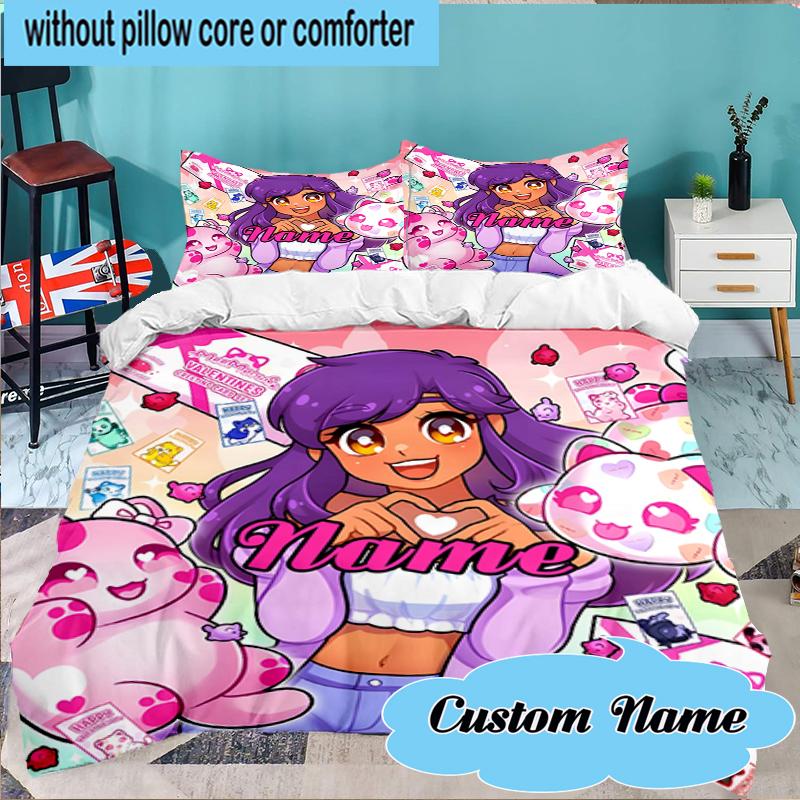 Custom Name Fantasy Friends Aph-mau World Bedding Set 3pcs, Bedding Set Including 1pc Duvet Cover And 2pcs Pillowcases for Bedroom, Dormitory Gift