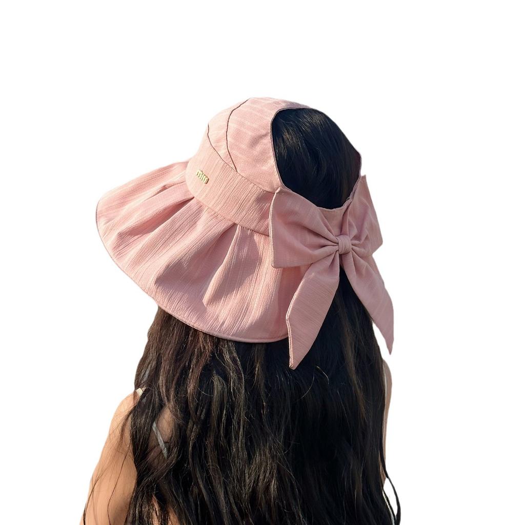 Summer hat female texture bow bucket hat travel folding sunscreen sun hat outdoor sun hat new