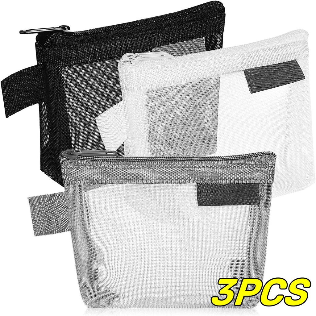Small Nylon Portable Three-dimensional Triangle Mesh Coin Bags Purses Keys Earphone Makeup Toiletry Visible Charger Storage Bag