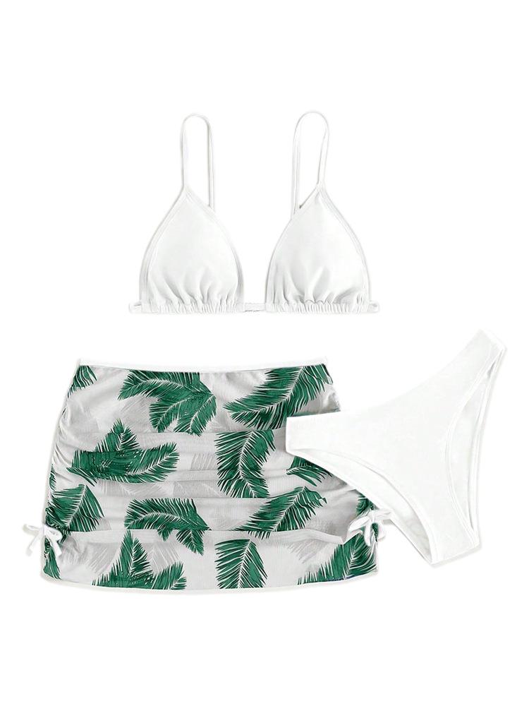 2024 Europäischer & Amerikanischer Mädchen-Dreiteiler-Bikini-Set mit Netz-Überwurf